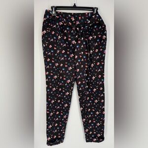 I heart ronson satin feel floral dress pants with attached tie belt